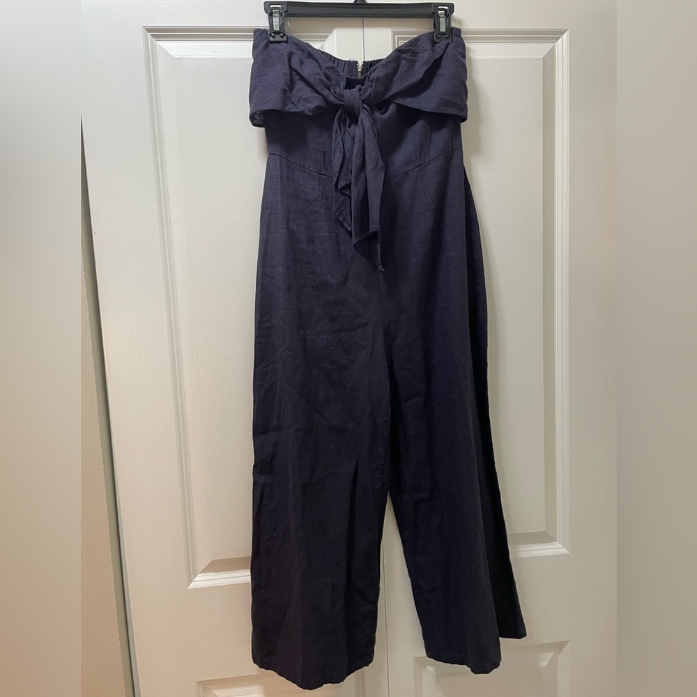 Dark Blue Linen Strapless Jumpsuit by Gypsies & Moondust Size 5